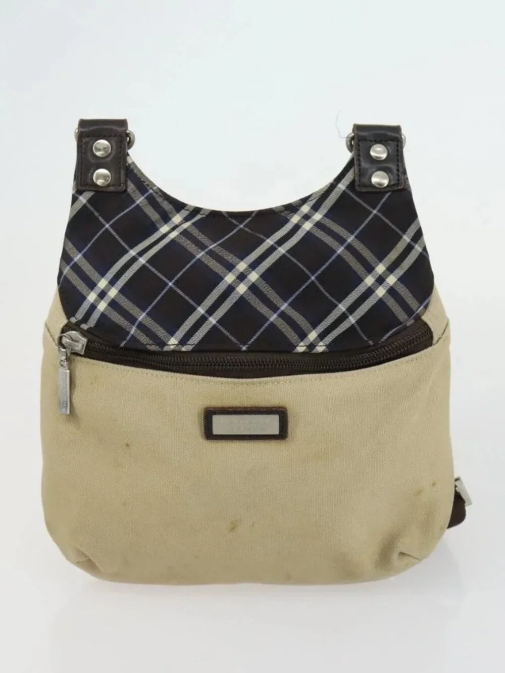 BURBERRY BALLY Tote Bag Leather Canvas 2 Set Beige Navy Auth 151571 - Picture 4 of 16